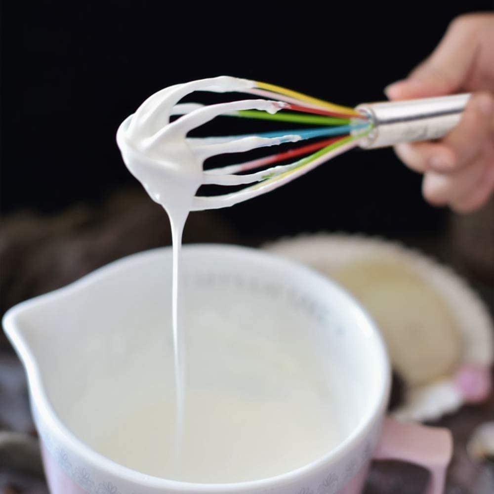 Webake silicone rainbow color whisk hand wire balloon wisks 8 inch 10 Inch 12 inch,Set of 4