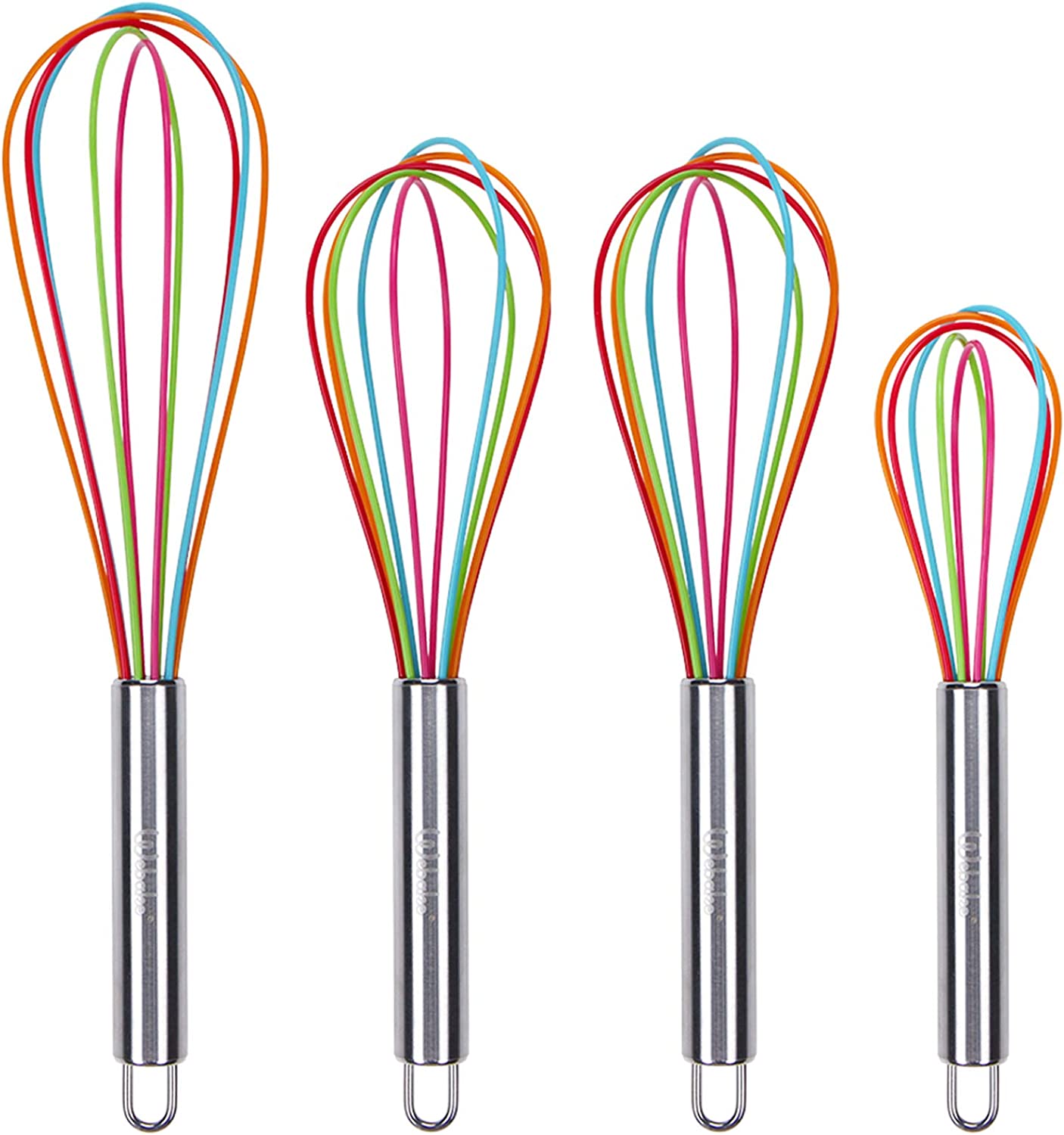 Webake silicone rainbow color whisk hand wire balloon wisks 8 inch 10 Inch 12 inch,Set of 4