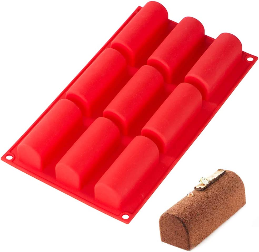 Webake twinkie pan 9 cavityred silicone Mold For 3D cylinder mousse and DIY muffin pudding cake