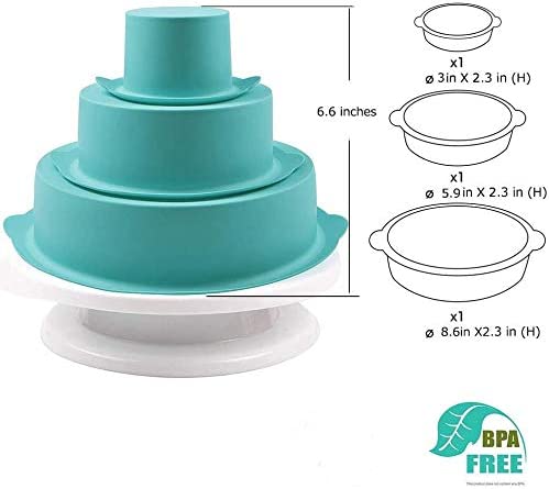 Webake round silicone baking birthday 3 tier cake layer tin cake pan,8 Inch, 6 Inch, 3 Inch