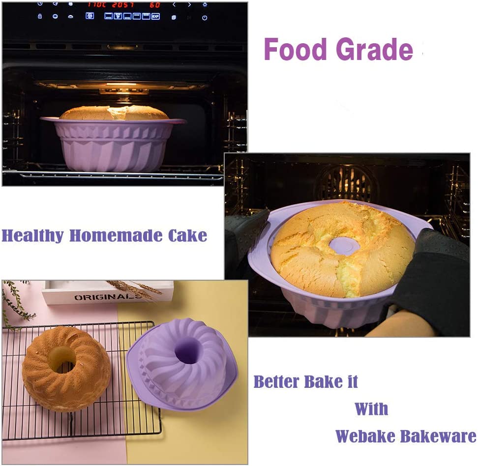 Webake Silicone Fluted Tube Pan Non-Stick Kugelhopf Cake 9 inch Silicone Baking Mold - Violet