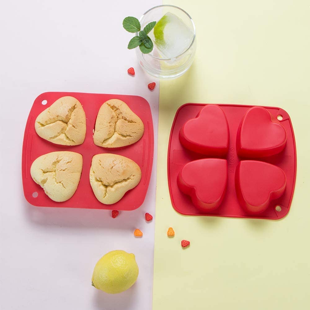 Webake mini silicone small heart shape jelly pudding 4 cavity cupcake pan muffin mold tray,2 Pack