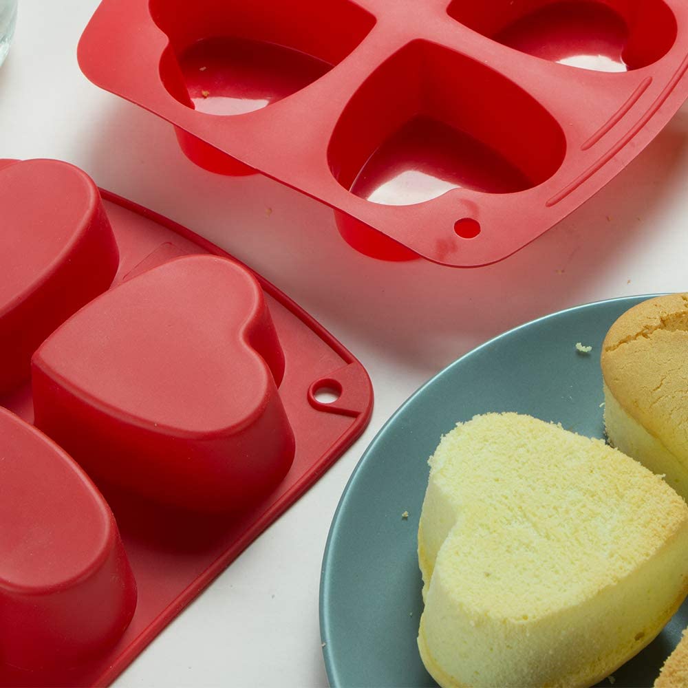 Bakerpan Silicone Heart Mold for Baking, Mini Cake Heart Pan, Heart Muffin Baking Tray, 2 1/4 inch Hearts, Heart Silicone Mold - 8 Cavities - Set of 2