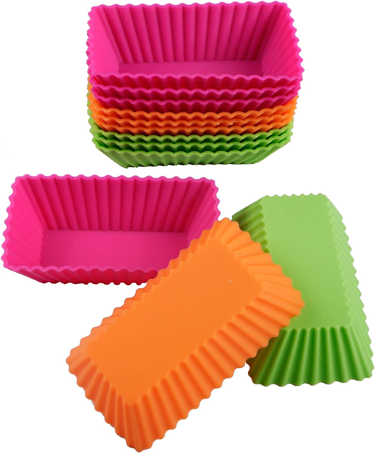 Webake rectangular 4.3 Inch brownie nonstick silicone reusable mini cupcake liners,Pack of 12