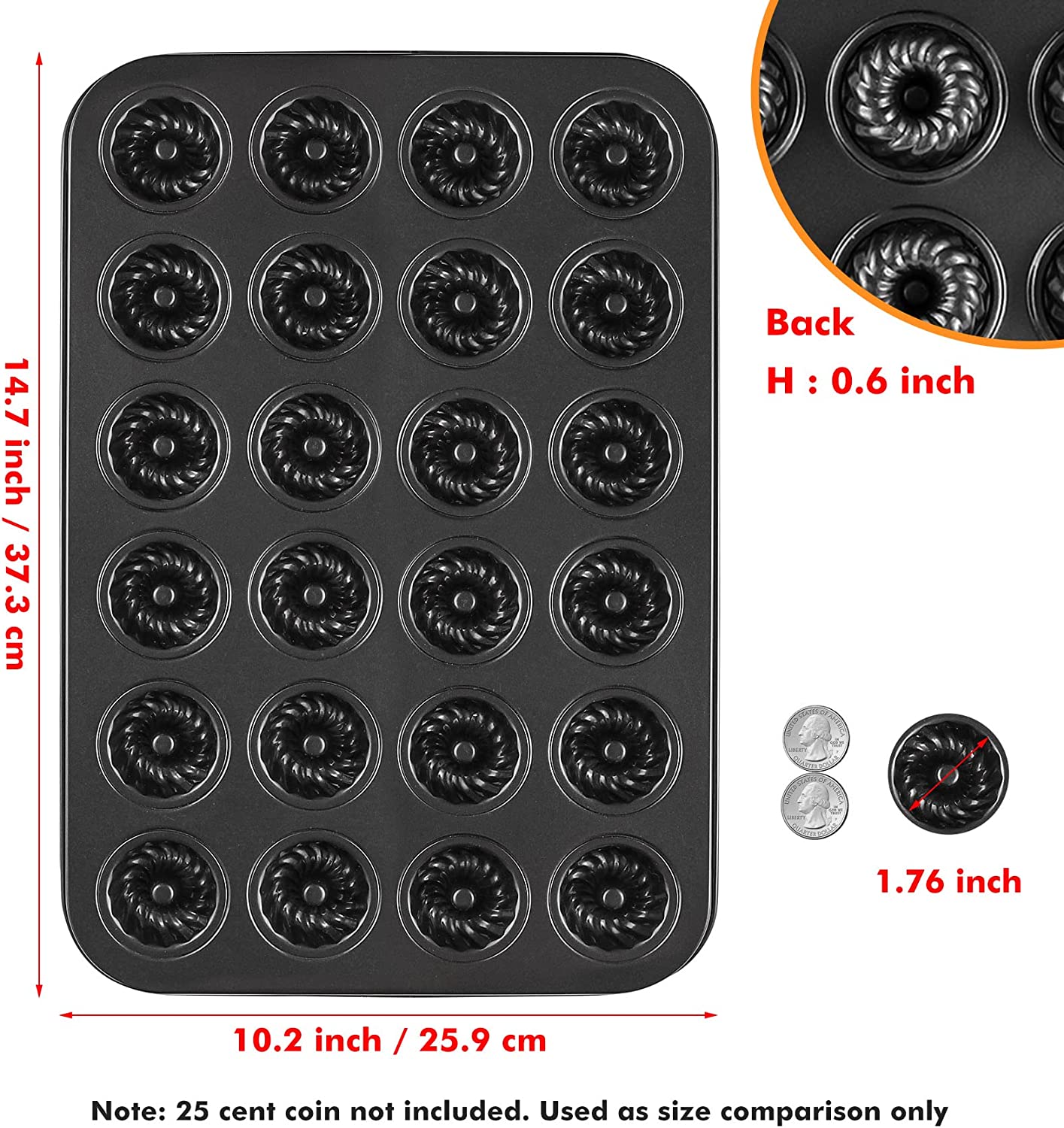 Webake 24-Cup non-stick 1-3/4" bite gauge carbon steel bundtinis Petite Fluted Cake Mold