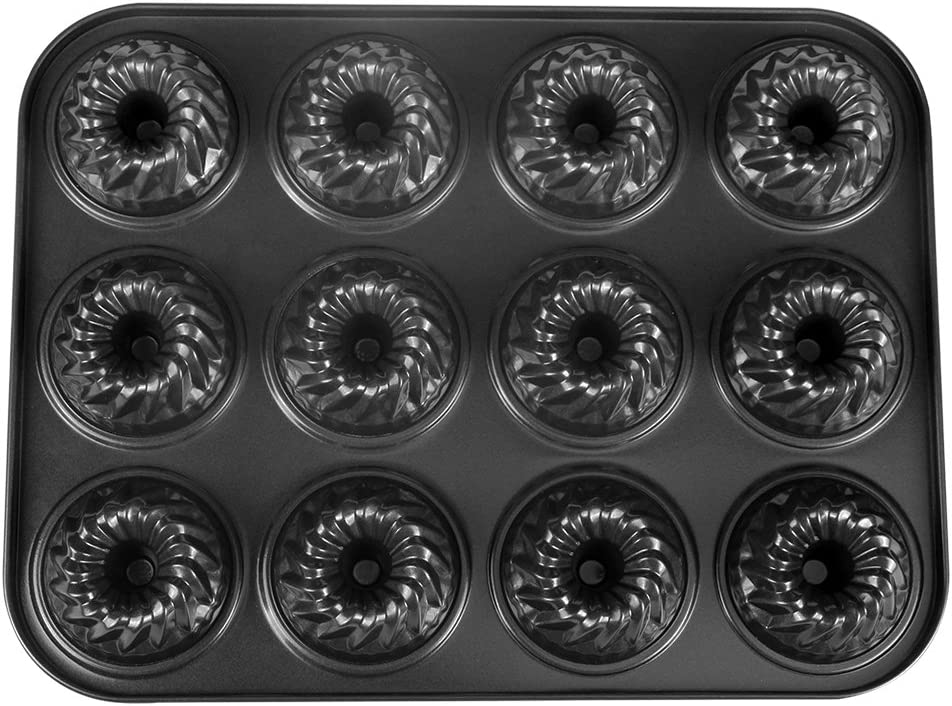 Webake 2.8 inch 12-Cavity heavy gauge carbon steel mini bundt cake pan