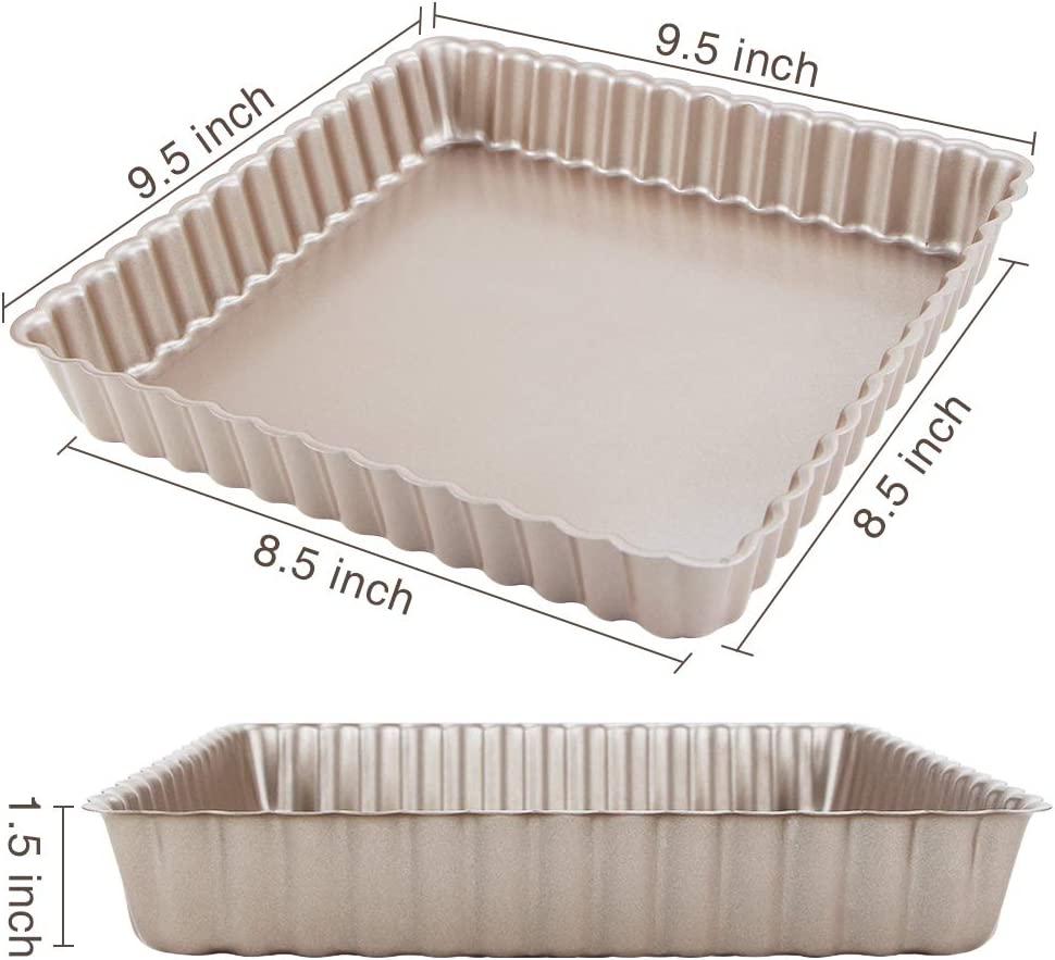 Webake 9 by 9 Inch Square Removable Bottom Non-Stick Quiche Tart Pan