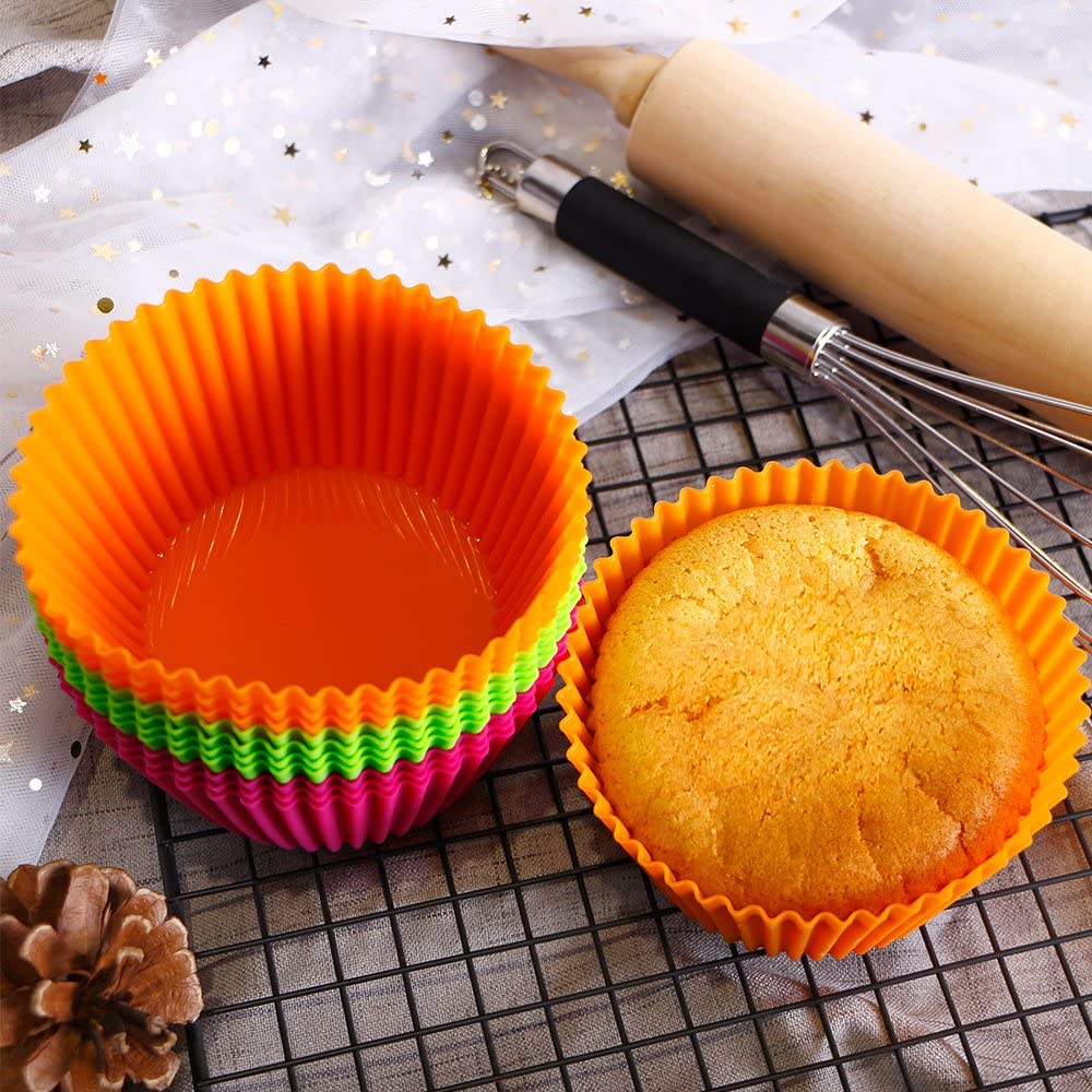Silicone Cupcake Baking Mold, Non-Stick 100% Food Grade (Red, Round)