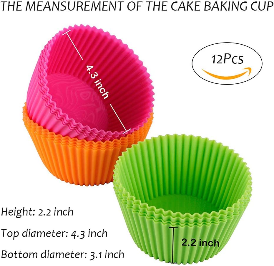 Webake 4.3 Inch silicone reusable non-stick cupcake molds,pack of 12