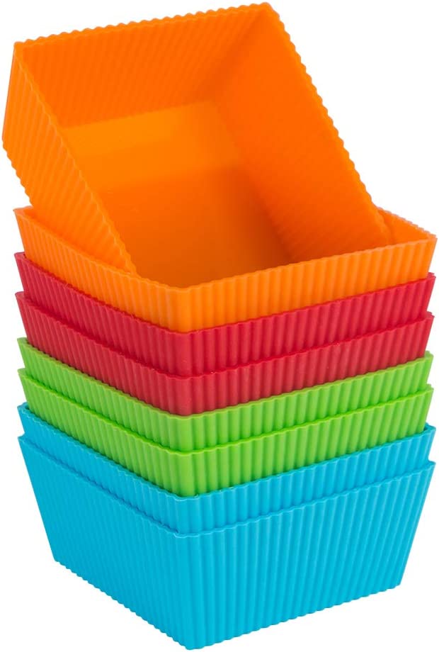 Webake 3.5 Inch reusable silicone square non-stick brownie cupcake mold,pack of 8